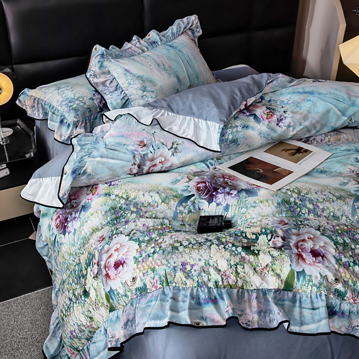 91家纺网 家纺一手货源 找家纺 找底底家纺 2025新款御锦棉印花四件套系列 空谷幽兰