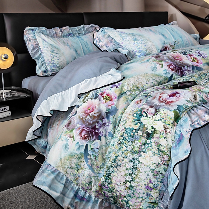 91家纺网 家纺一手货源 找家纺 找底底家纺 2025新款御锦棉印花四件套系列 空谷幽兰