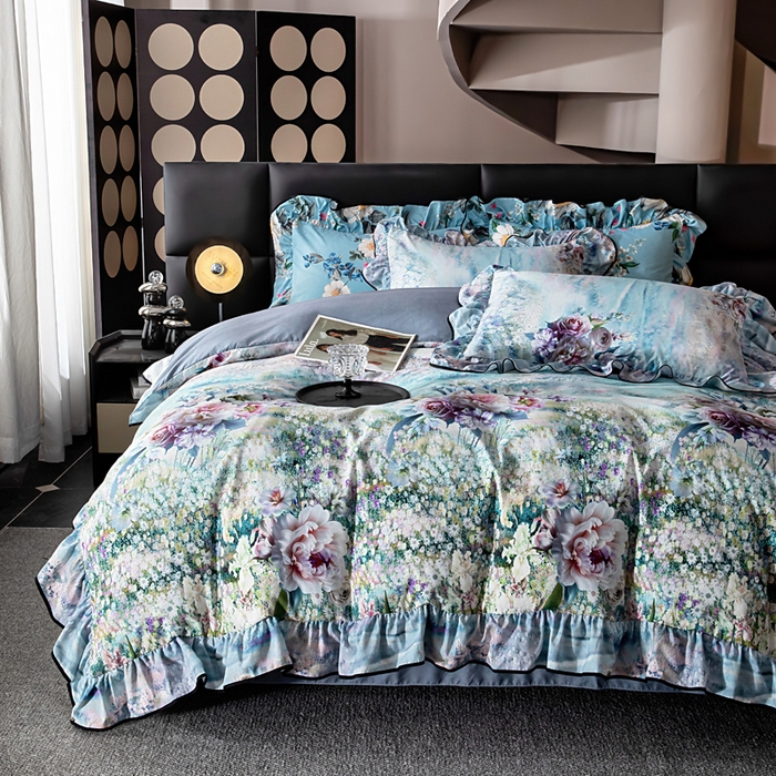 91家纺网 家纺一手货源 找家纺 找底底家纺 2025新款御锦棉印花四件套系列 空谷幽兰