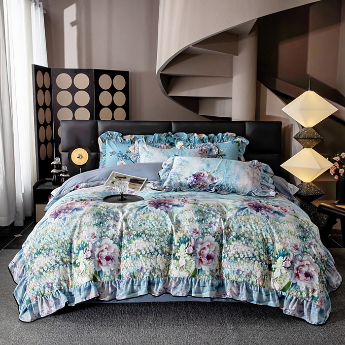 91家纺网 家纺一手货源 找家纺 找底底家纺 2025新款御锦棉印花四件套系列 空谷幽兰