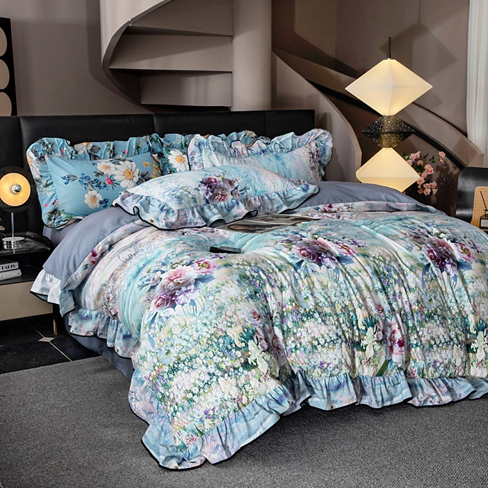 91家纺网 家纺一手货源 找家纺 找底底家纺 2025新款御锦棉印花四件套系列 空谷幽兰