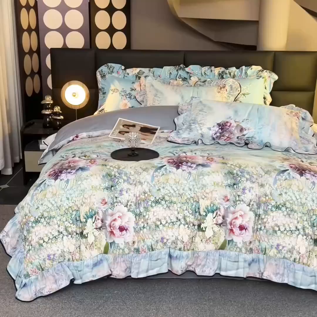 91家纺网 家纺一手货源 找家纺 找底底家纺 2025新款御锦棉印花四件套系列 空谷幽兰