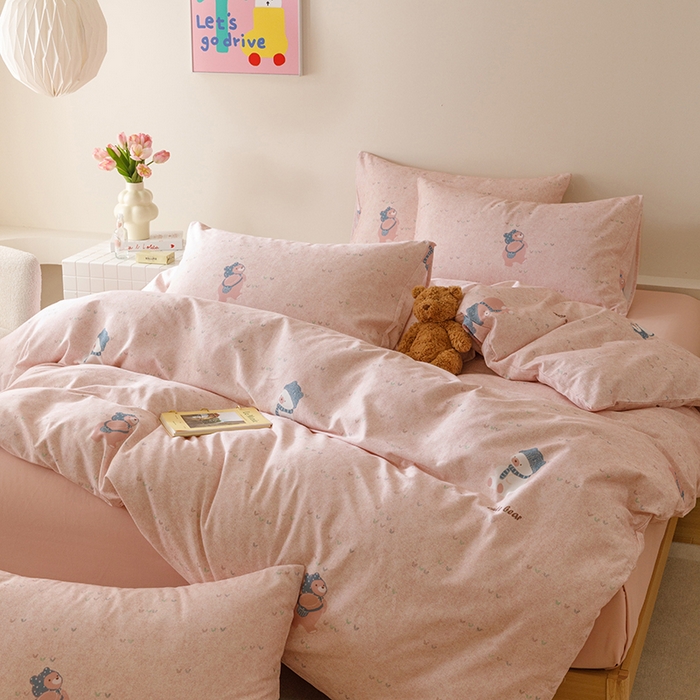 91家纺网 家纺一手货源 找家纺 爱思佳 2025新款加厚全棉磨毛单品套件系列-单被套 幸福熊