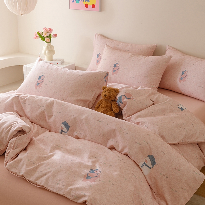 91家纺网 家纺一手货源 找家纺 爱思佳 2025新款加厚全棉磨毛单品套件系列-单被套 幸福熊