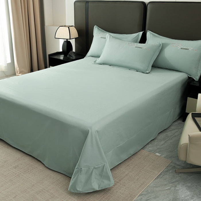 91家纺网 家纺一手货源 找家纺 U品汇 2025新品40S长绒棉加厚全棉纯棉陶瓷磨毛刺绣花四件套100%棉碳素磨毛 碧海蓝天-冰川绿