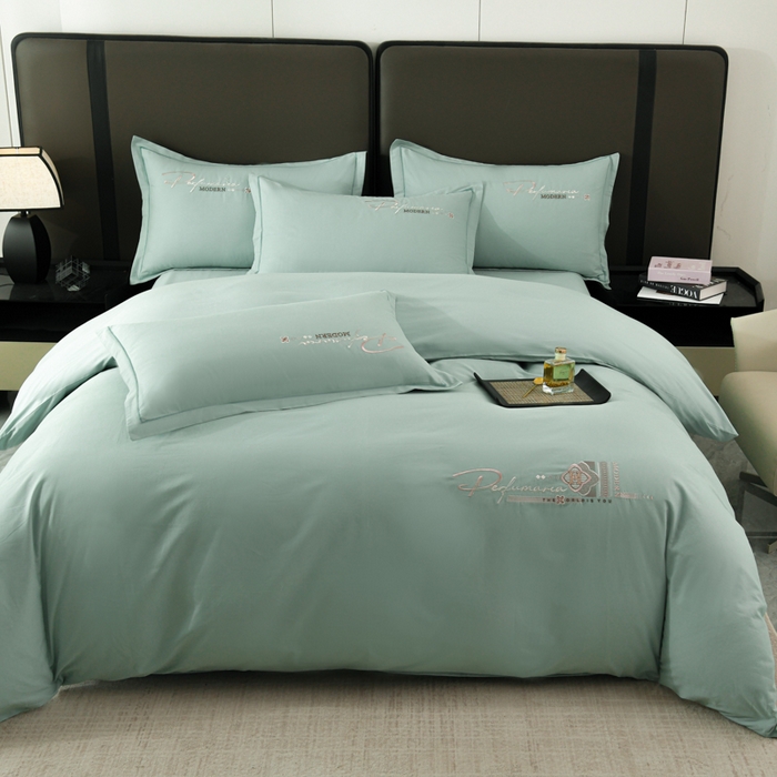 91家纺网 家纺一手货源 找家纺 U品汇 2025新品40S长绒棉加厚全棉纯棉陶瓷磨毛刺绣花四件套100%棉碳素磨毛 碧海蓝天-冰川绿