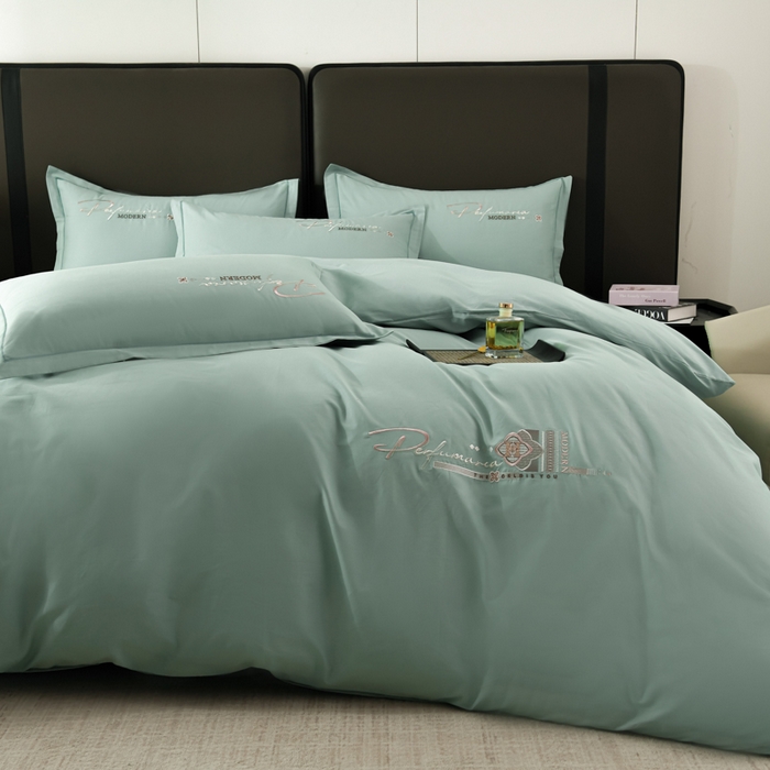 91家纺网 家纺一手货源 找家纺 U品汇 2025新品40S长绒棉加厚全棉纯棉陶瓷磨毛刺绣花四件套100%棉碳素磨毛 碧海蓝天-冰川绿