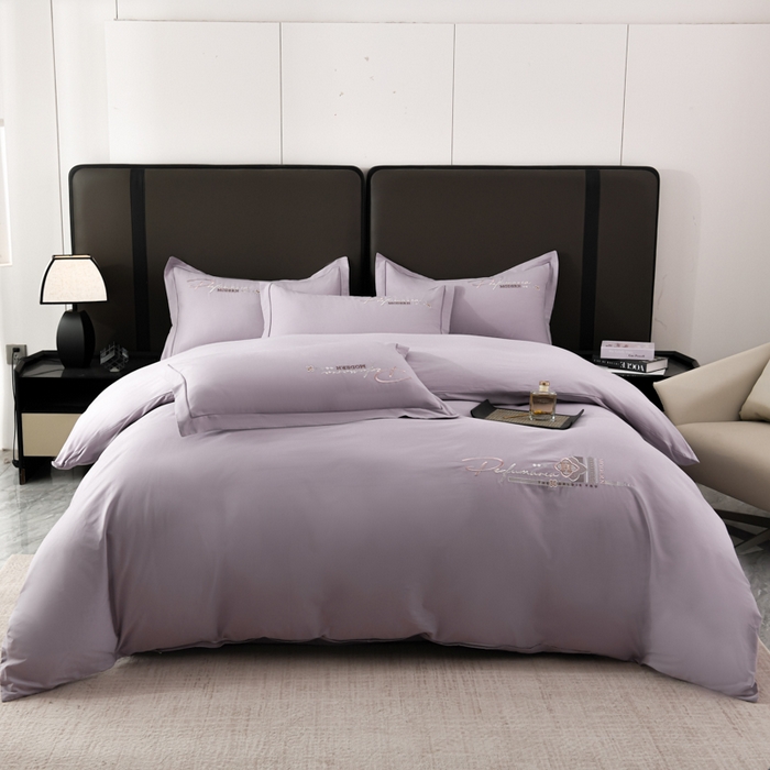 U品汇 2025新品40S长绒棉加厚全棉纯棉陶瓷磨毛刺绣花四件套100%棉碳素磨毛 碧海蓝天-淡雅紫