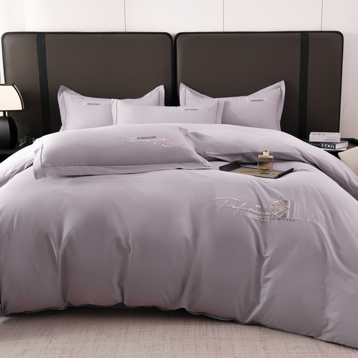 91家纺网 家纺一手货源 找家纺 U品汇 2025新品40S长绒棉加厚全棉纯棉陶瓷磨毛刺绣花四件套100%棉碳素磨毛 碧海蓝天-淡雅紫