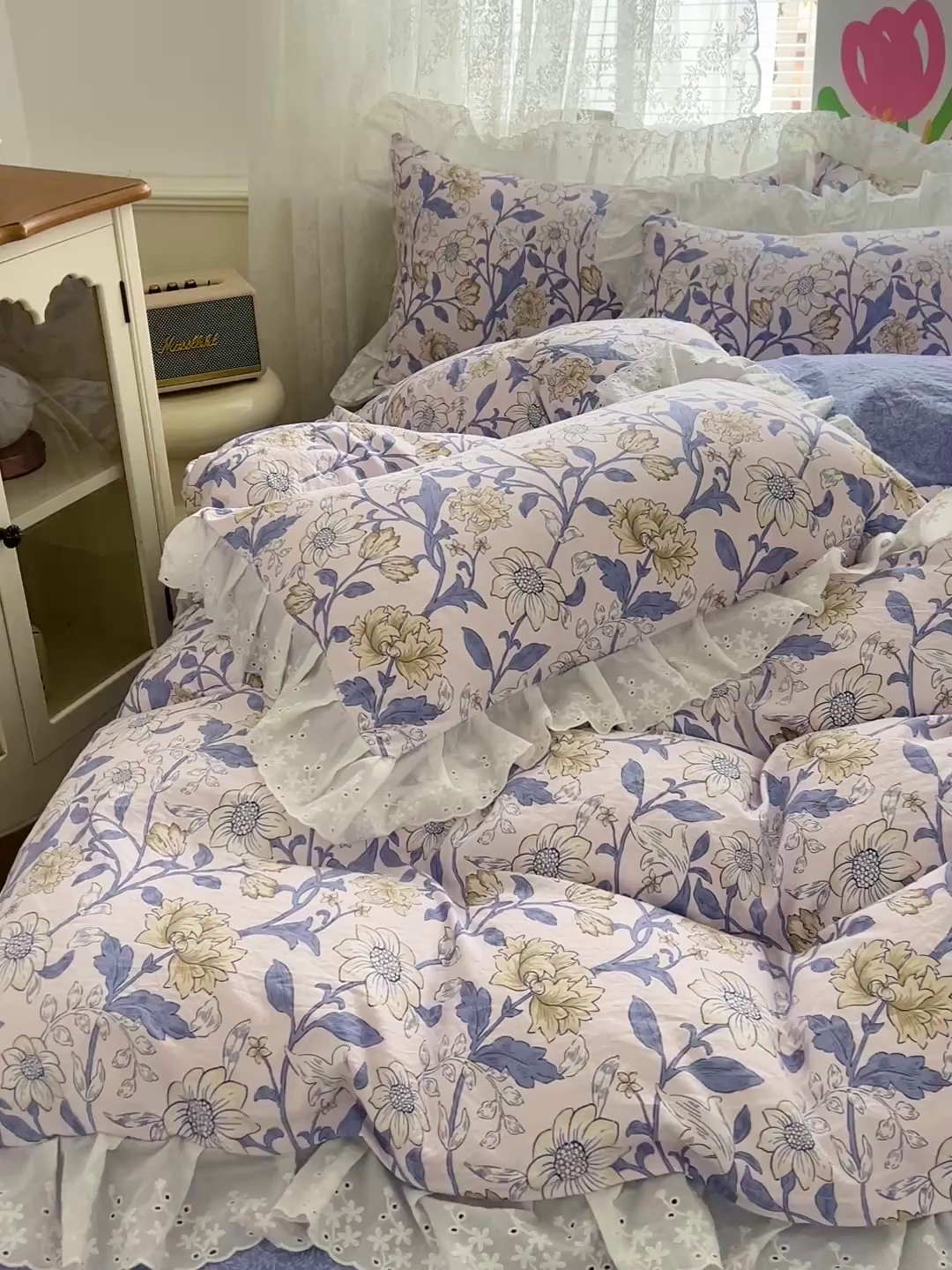 91家纺网 家纺一手货源 找家纺 赛丽雅 2025新款花边韩版水洗珍珠棉四件套 洛丽塔