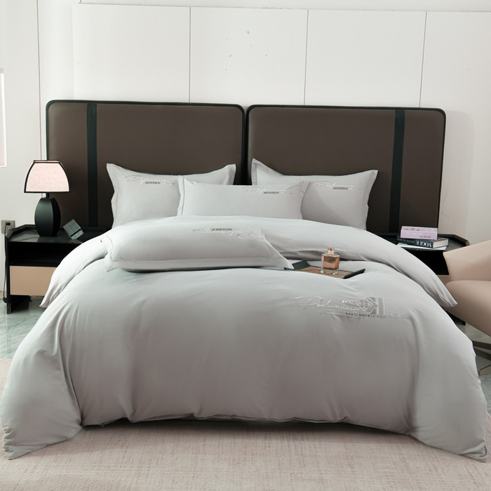 U品汇 2025新品40S长绒棉加厚全棉纯棉陶瓷磨毛刺绣花四件套100%棉碳素磨毛 碧海蓝天-银灰