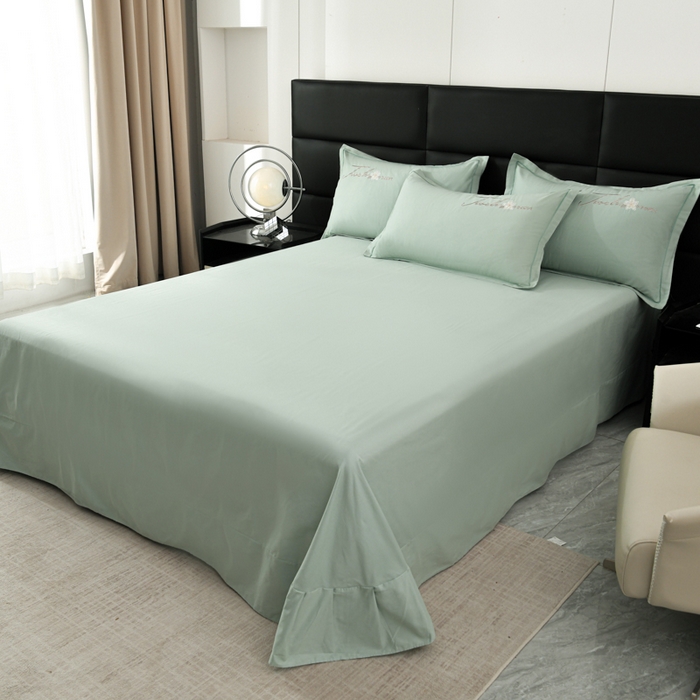 91家纺网 家纺一手货源 找家纺 U品汇 2025新品40S长绒棉加厚全棉纯棉陶瓷磨毛刺绣花四件套100%棉碳素磨毛 春漫-冰川绿