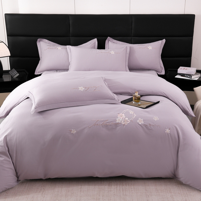 91家纺网 家纺一手货源 找家纺 U品汇 2025新品40S长绒棉加厚全棉纯棉陶瓷磨毛刺绣花四件套100%棉碳素磨毛 春漫-淡雅紫