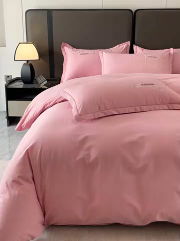 91家纺网 家纺一手货源 找家纺 U品汇 2025新品40S长绒棉加厚全棉纯棉陶瓷磨毛刺绣花四件套100%棉碳素磨毛 春漫-贵族粉