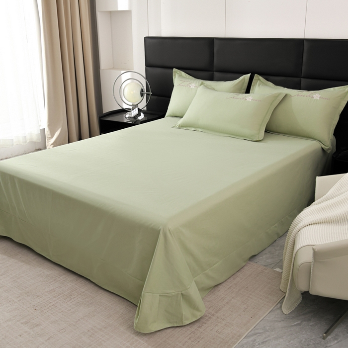 91家纺网 家纺一手货源 找家纺 U品汇 2025新品40S长绒棉加厚全棉纯棉陶瓷磨毛刺绣花四件套100%棉碳素磨毛 春漫-浅豆绿