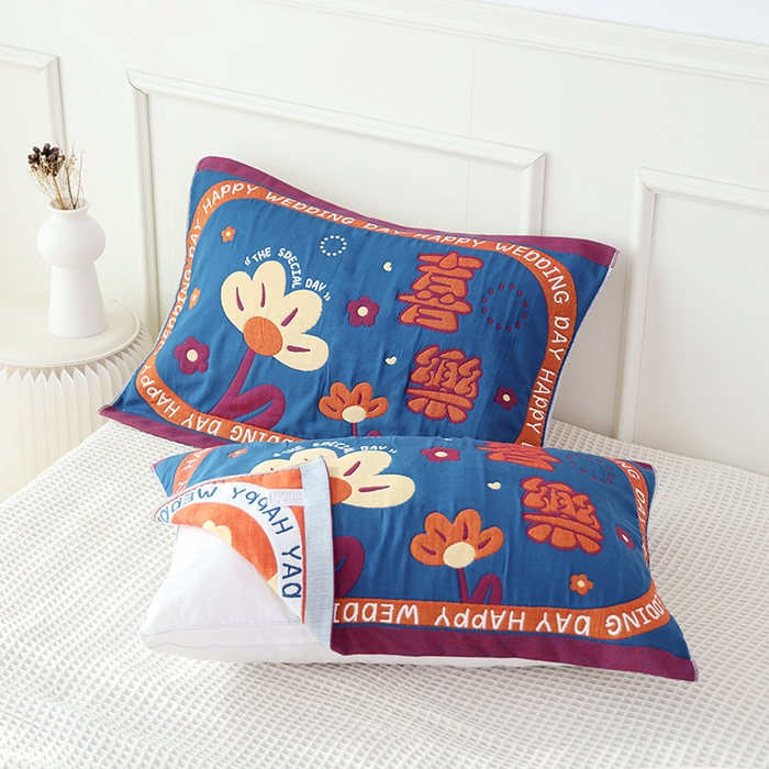 91家纺网 家纺一手货源 找家纺 （总）朴尔家纺-毛巾被2025新款全棉加厚八层纱布大版花萌宠絮花系列枕巾