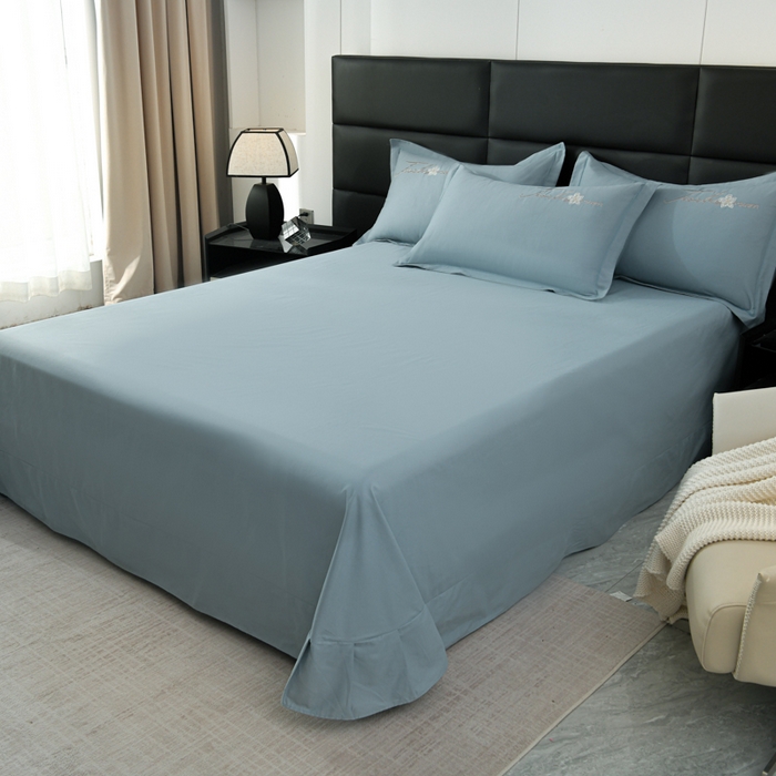 91家纺网 家纺一手货源 找家纺 U品汇 2025新品40S长绒棉加厚全棉纯棉陶瓷磨毛刺绣花四件套100%棉碳素磨毛 春漫-月光蓝