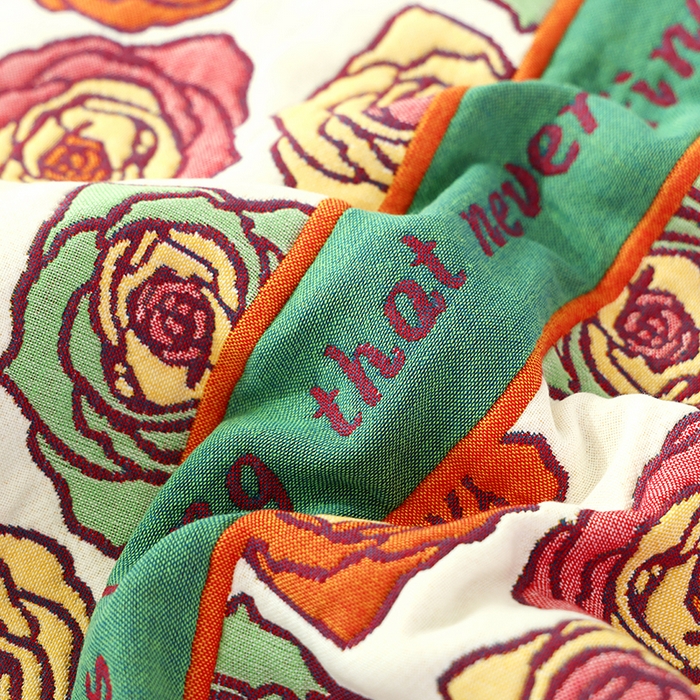 91家纺网 家纺一手货源 找家纺 朴尔家纺-毛巾被2025新款全棉加厚八层纱布大版花萌宠絮花系列枕巾 玫瑰香氛52*78一对