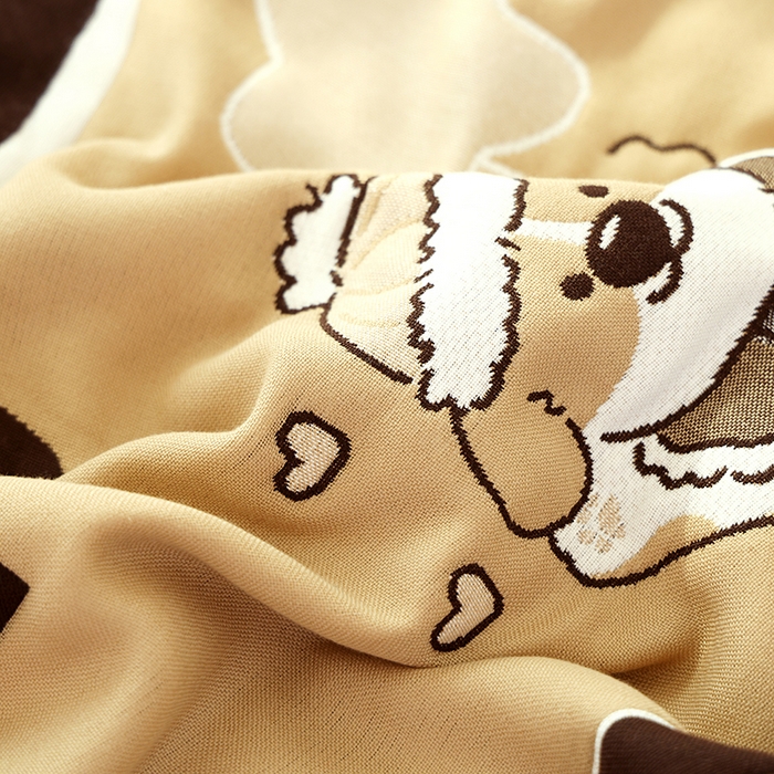 91家纺网 家纺一手货源 找家纺 朴尔家纺-毛巾被2025新款全棉加厚八层纱布大版花萌宠絮花系列枕巾 悠闲时刻52*78一对