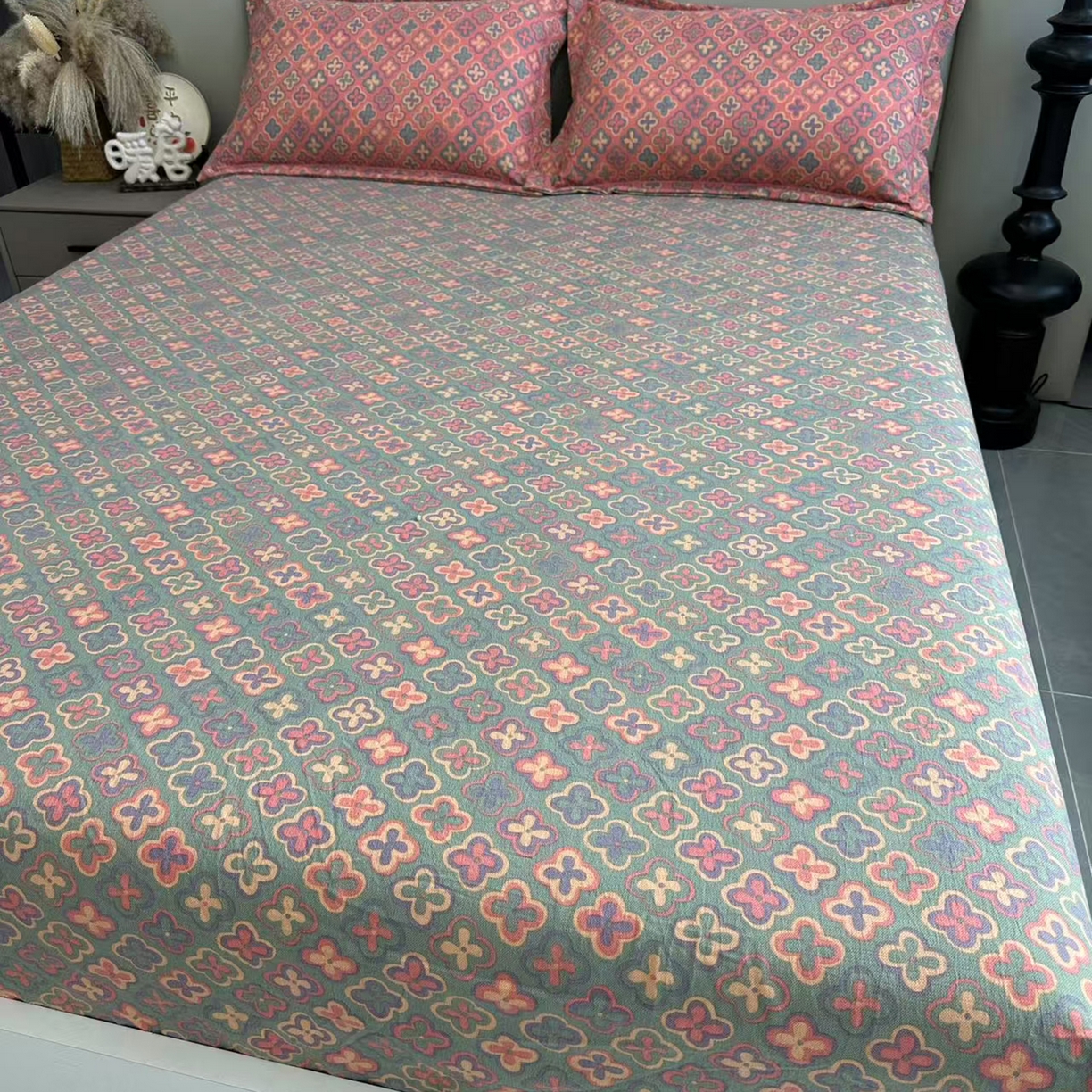 91家纺网 家纺一手货源 找家纺 禧多家纺 2025新款双层纱床笠三件套 柔情之境