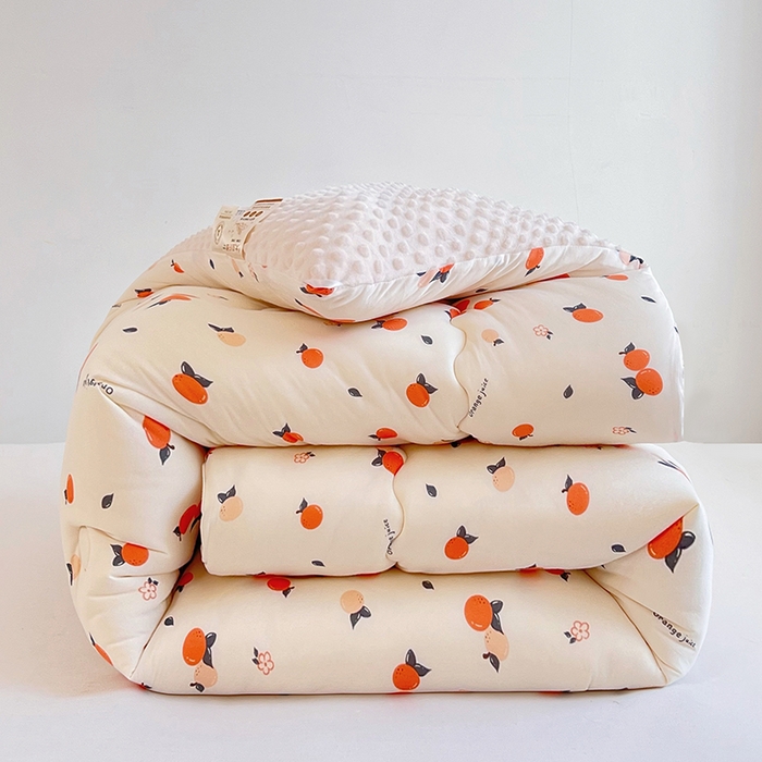 91家纺网 家纺一手货源 找家纺 天瑜家纺 2025新款针织棉豆豆绒大豆被冬被被子被芯 桔子