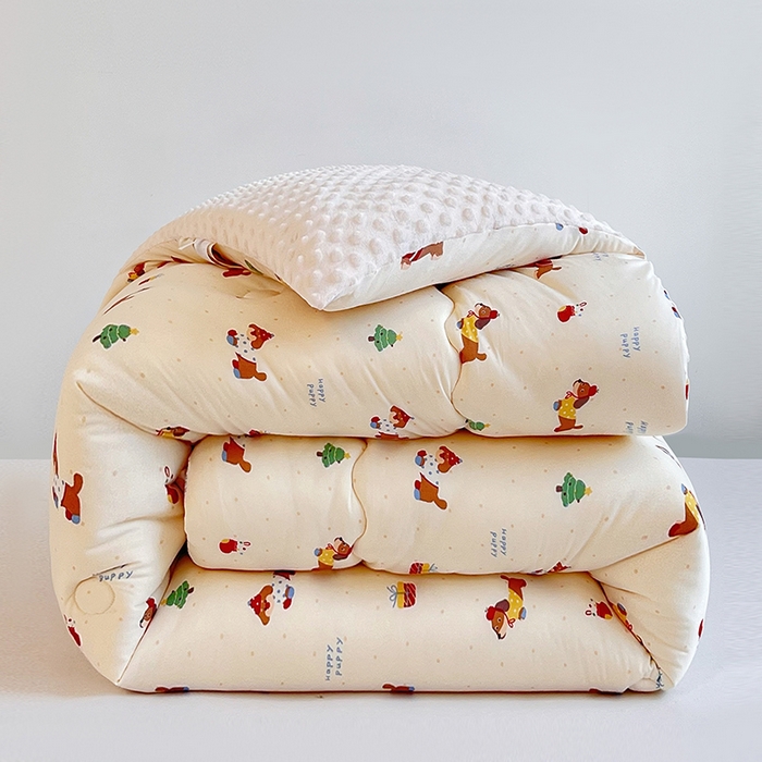 91家纺网 家纺一手货源 找家纺 天瑜家纺 2025新款针织棉豆豆绒大豆被冬被被子被芯 狗狗粉