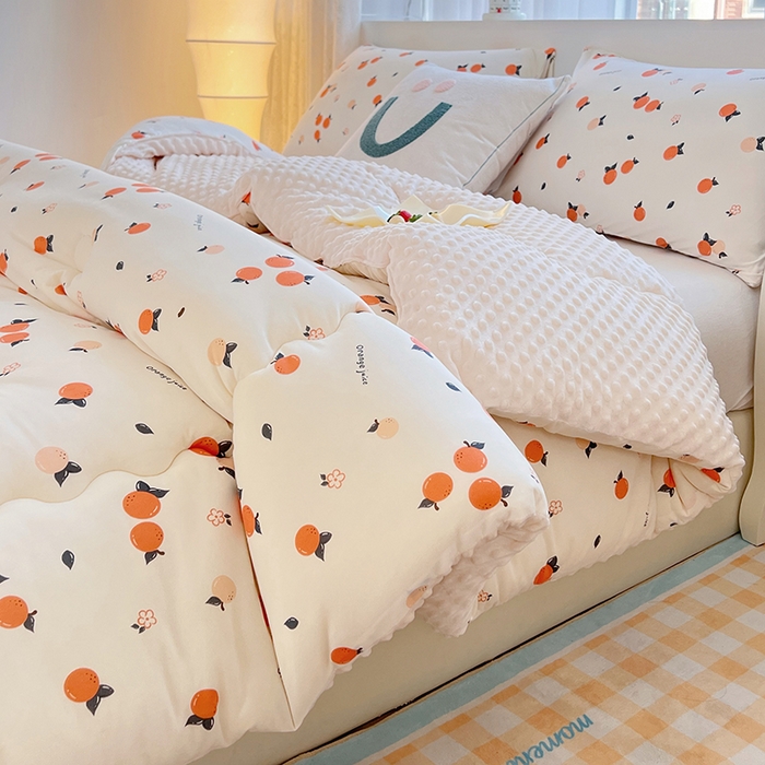 91家纺网 家纺一手货源 找家纺 天瑜家纺 2025新款针织棉豆豆绒大豆被冬被被子被芯 桔子