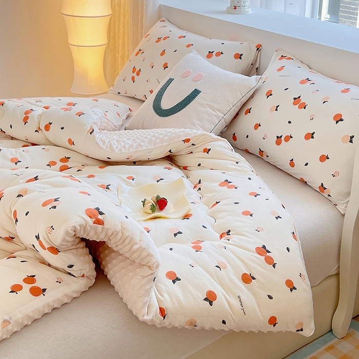 91家纺网 家纺一手货源 找家纺 天瑜家纺 2025新款针织棉豆豆绒大豆被冬被被子被芯 桔子