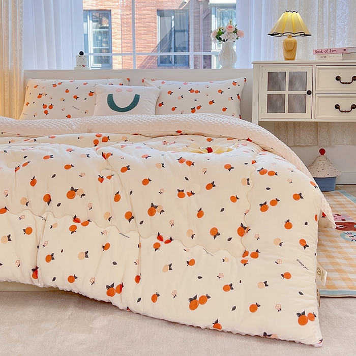 91家纺网 家纺一手货源 找家纺 天瑜家纺 2025新款针织棉豆豆绒大豆被冬被被子被芯 桔子