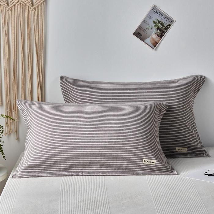 91家纺网 家纺一手货源 找家纺 （总）朴尔家纺-毛巾被2025新款日式简约条纹全棉三层纱布枕巾