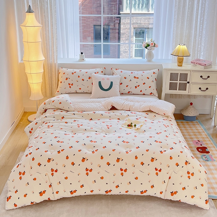 91家纺网 家纺一手货源 找家纺 天瑜家纺 2025新款针织棉豆豆绒大豆被冬被被子被芯 桔子