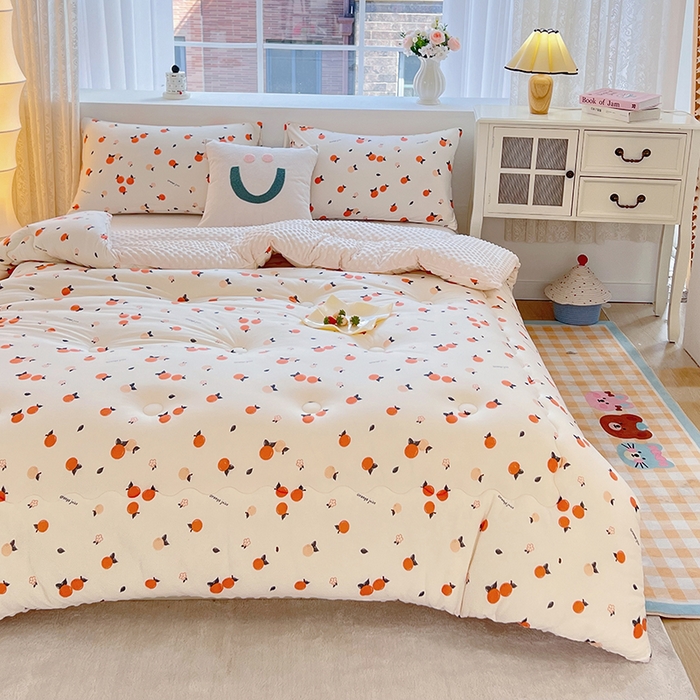 91家纺网 家纺一手货源 找家纺 天瑜家纺 2025新款针织棉豆豆绒大豆被冬被被子被芯 桔子