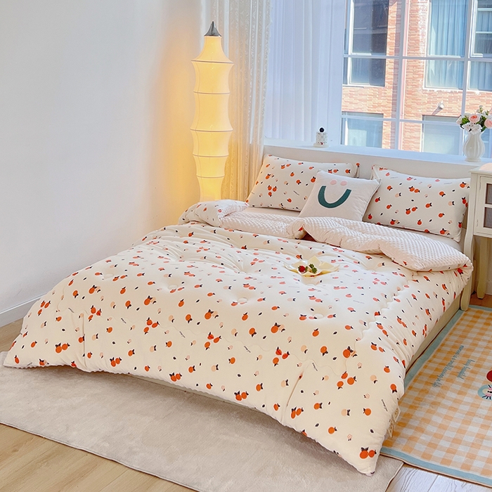 91家纺网 家纺一手货源 找家纺 天瑜家纺 2025新款针织棉豆豆绒大豆被冬被被子被芯 桔子