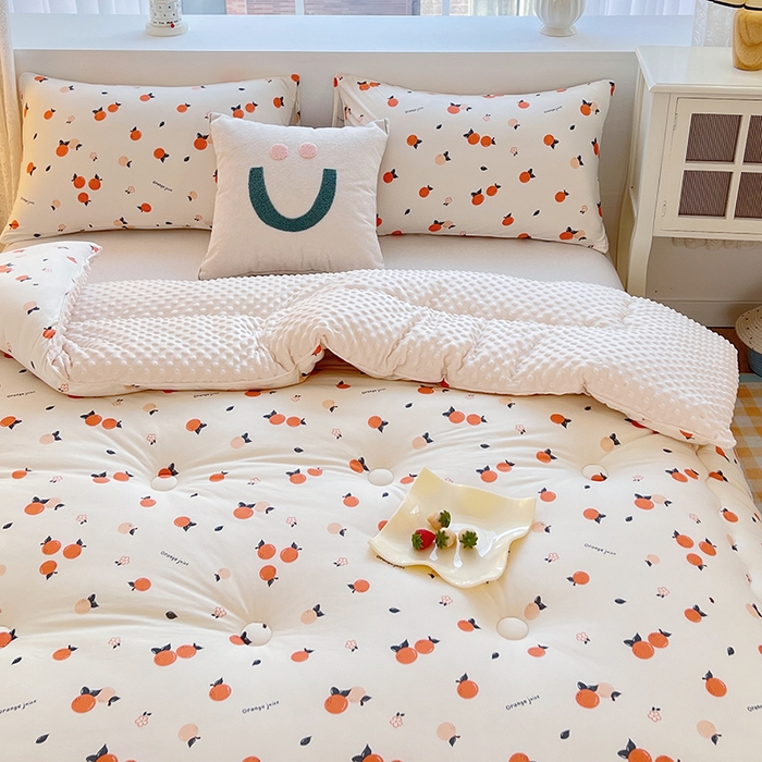 91家纺网 家纺一手货源 找家纺 天瑜家纺 2025新款针织棉豆豆绒大豆被冬被被子被芯 桔子