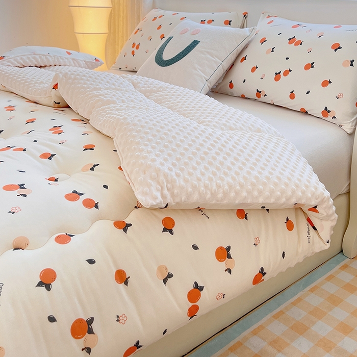 91家纺网 家纺一手货源 找家纺 天瑜家纺 2025新款针织棉豆豆绒大豆被冬被被子被芯 桔子