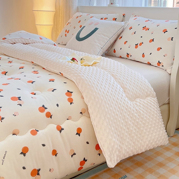 91家纺网 家纺一手货源 找家纺 天瑜家纺 2025新款针织棉豆豆绒大豆被冬被被子被芯 桔子