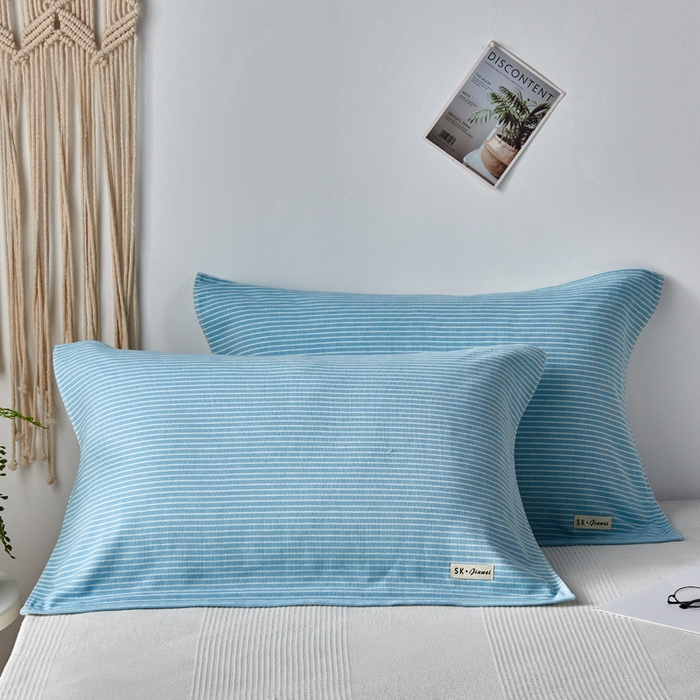 91家纺网 家纺一手货源 找家纺 （总）朴尔家纺-毛巾被2025新款日式简约条纹全棉三层纱布枕巾