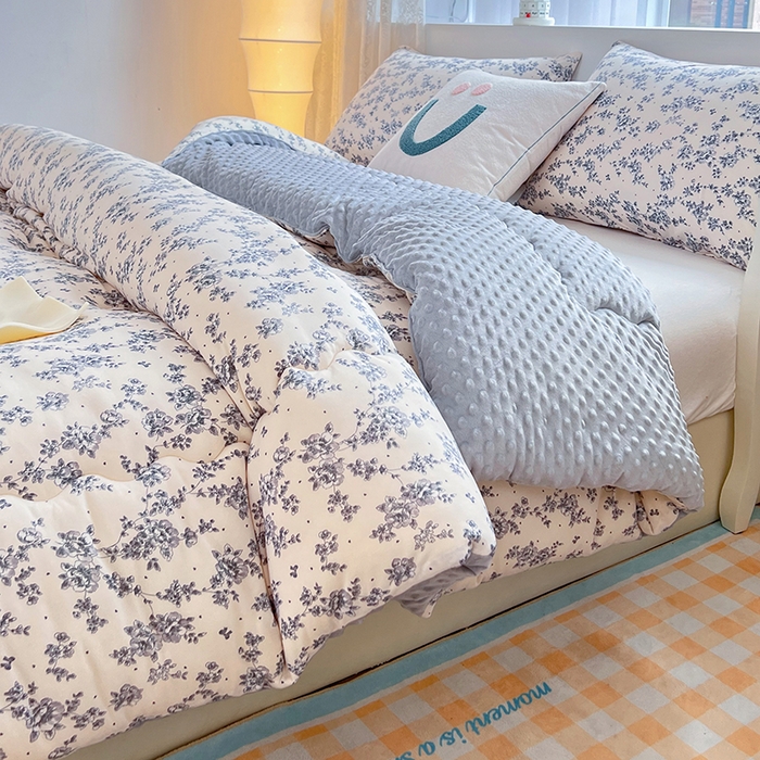 91家纺网 家纺一手货源 找家纺 天瑜家纺 2025新款针织棉豆豆绒大豆被冬被被子被芯 兰心