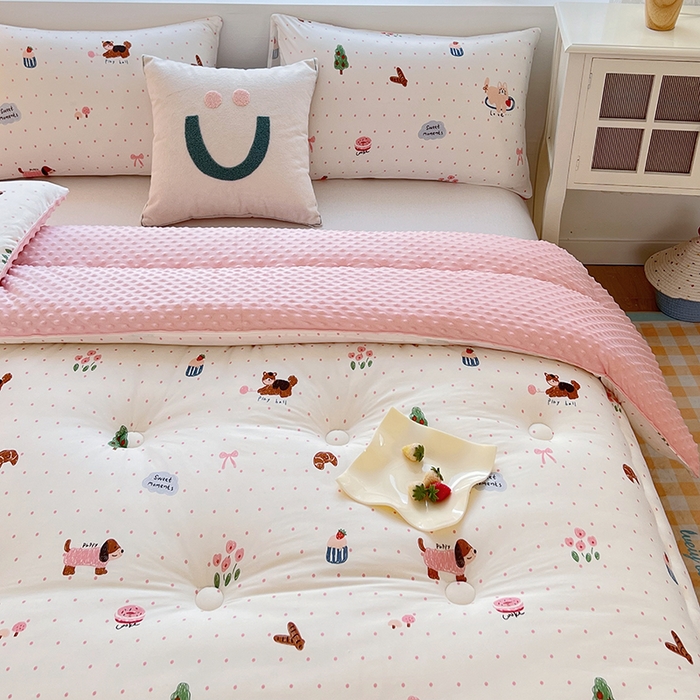 91家纺网 家纺一手货源 找家纺 天瑜家纺 2025新款针织棉豆豆绒大豆被冬被被子被芯 甜心粉