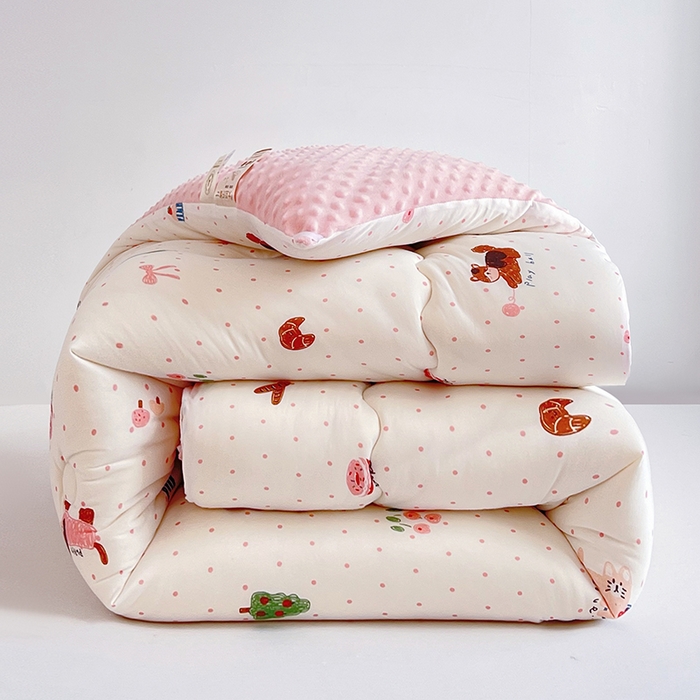 91家纺网 家纺一手货源 找家纺 天瑜家纺 2025新款针织棉豆豆绒大豆被冬被被子被芯 甜心粉