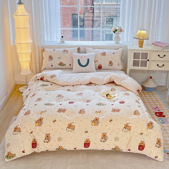 91家纺网 家纺一手货源 找家纺 天瑜家纺 2025新款针织棉豆豆绒大豆被冬被被子被芯 豚豚米