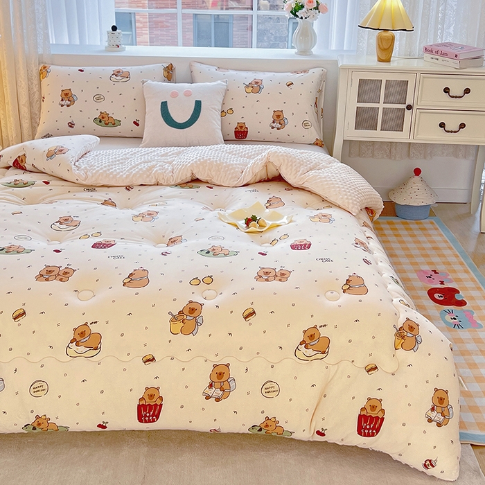 91家纺网 家纺一手货源 找家纺 天瑜家纺 2025新款针织棉豆豆绒大豆被冬被被子被芯 豚豚米