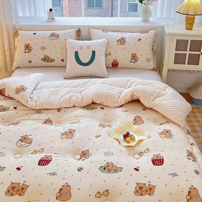 91家纺网 家纺一手货源 找家纺 天瑜家纺 2025新款针织棉豆豆绒大豆被冬被被子被芯 豚豚米