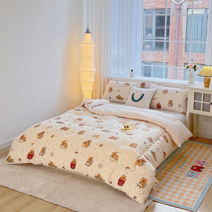 91家纺网 家纺一手货源 找家纺 天瑜家纺 2025新款针织棉豆豆绒大豆被冬被被子被芯 豚豚米