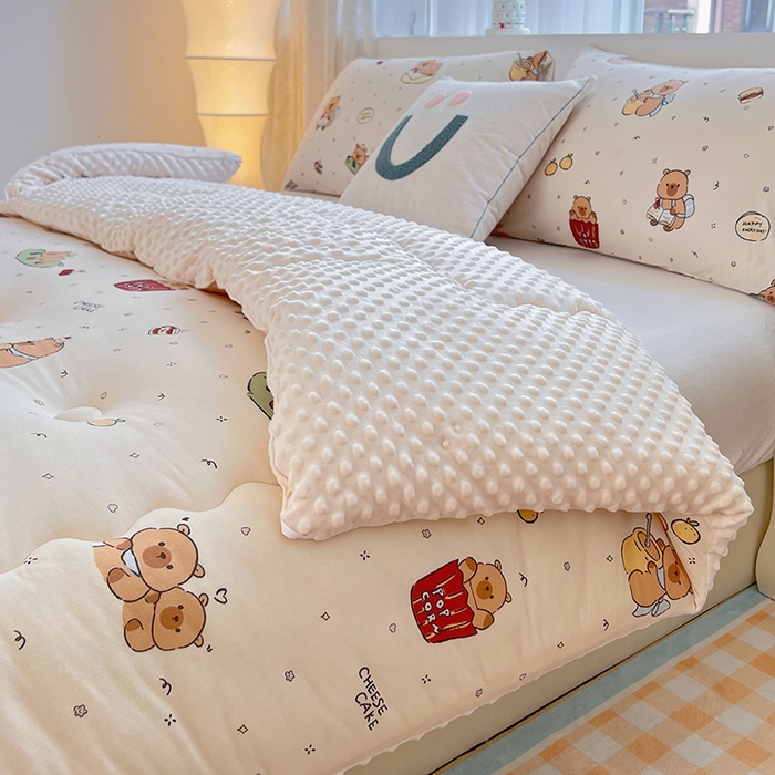 91家纺网 家纺一手货源 找家纺 天瑜家纺 2025新款针织棉豆豆绒大豆被冬被被子被芯 豚豚米