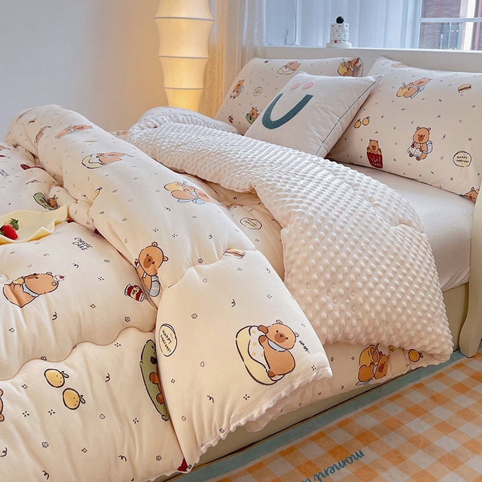 91家纺网 家纺一手货源 找家纺 天瑜家纺 2025新款针织棉豆豆绒大豆被冬被被子被芯 豚豚米