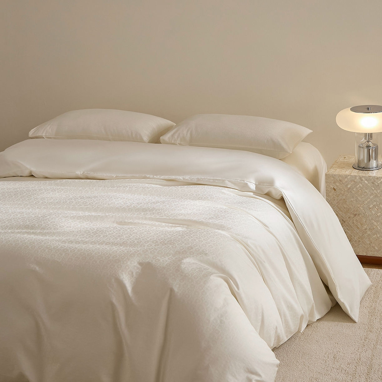 91家纺网 家纺一手货源 找家纺 （总）ONE TWO ONE 121 2025新款高支高密长绒棉贡缎精工提花四件套-壹朵甜甜