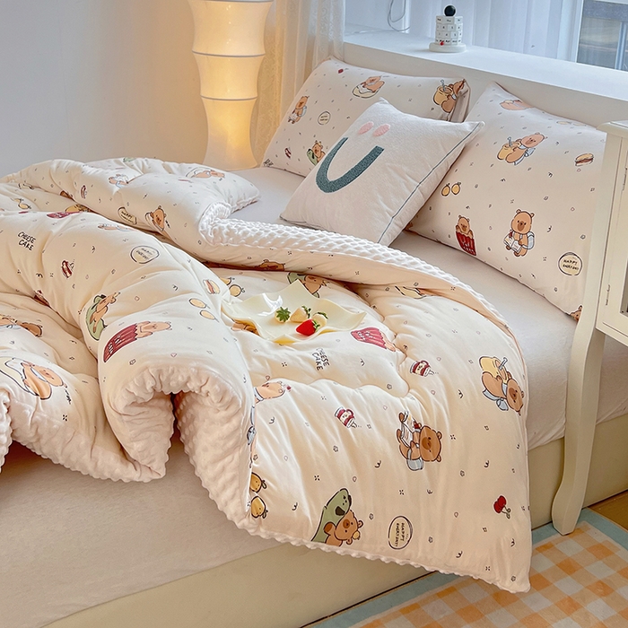 91家纺网 家纺一手货源 找家纺 天瑜家纺 2025新款针织棉豆豆绒大豆被冬被被子被芯 豚豚米