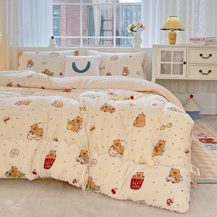 91家纺网 家纺一手货源 找家纺 天瑜家纺 2025新款针织棉豆豆绒大豆被冬被被子被芯 豚豚米