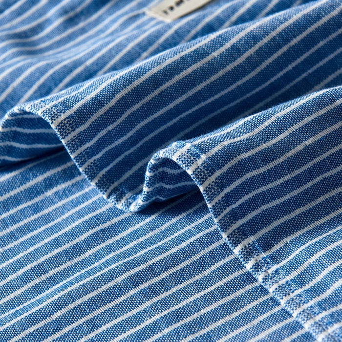91家纺网 家纺一手货源 找家纺 朴尔家纺-毛巾被2025新款日式简约条纹全棉三层纱布枕巾 简约条纹枕巾-深蓝-52*78一对